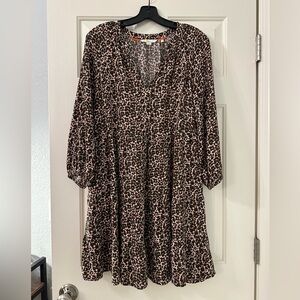 Boden Leopard Print Notch Tiered 3/4 Sleeve Dress size 8